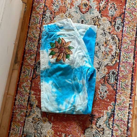 Vintage ESPRIT vibrant turquoise denim mom jean hand painted!! - Picture 7 of 16